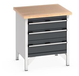 Bott Cubio Storage Workbench 750mm wide x 750mm Deep x 840mm high supplied with a Multiplex (layered beech ply) worktop and 3 integral drawers (2 x 150mm & 1 x 200mm high).... 750mm Wide Storage Benches